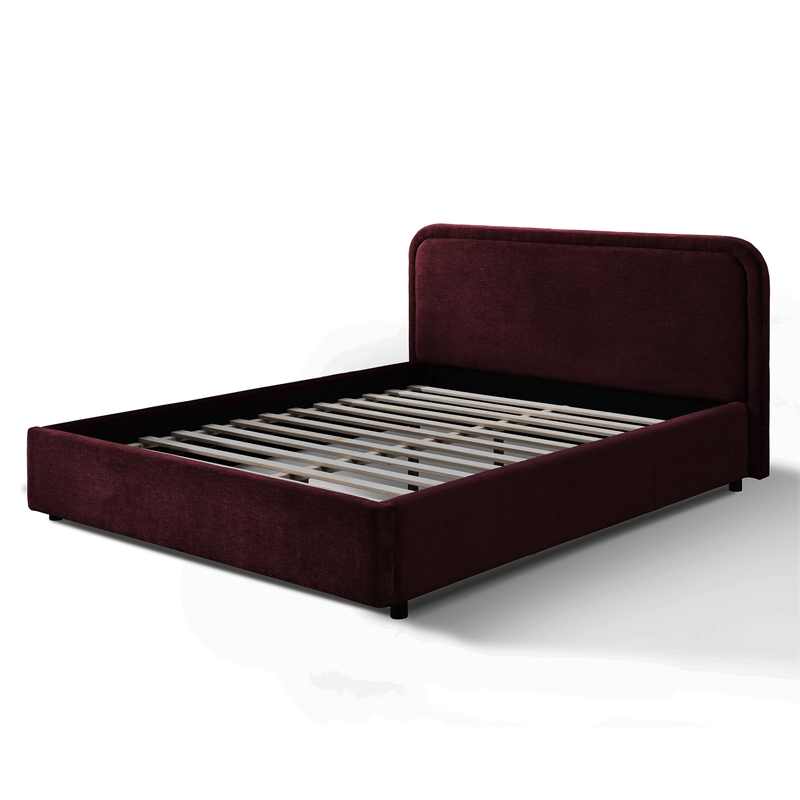 Omax Decor Chloe Fabric Upholstered Platform Queen Bed in Burgundy