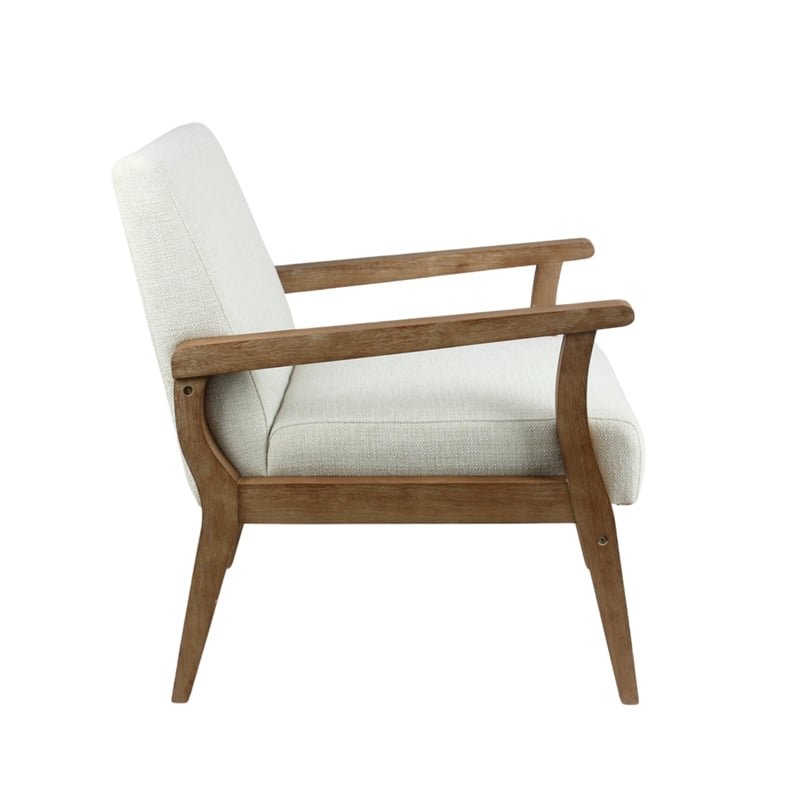 Archie Solid Wood and Fabric Upholstered Accent Armchair in Light Beige