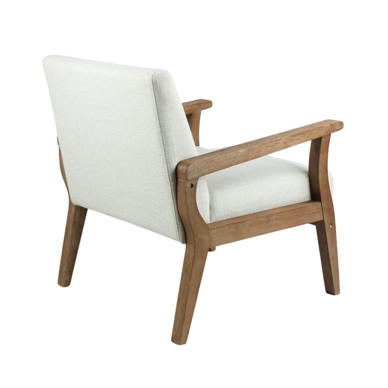 Archie Solid Wood and Fabric Upholstered Accent Armchair in Light Beige