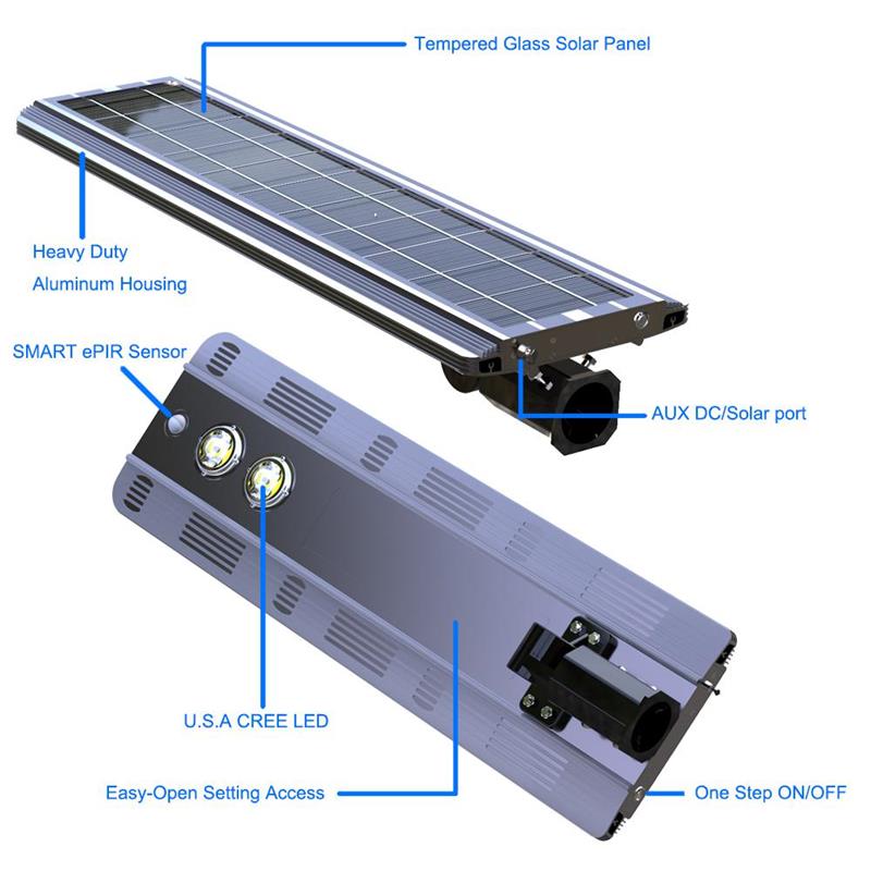 eLEDing 3000K 20W 5th Gen Solar Hybrid Microgrid LED Street Light in Silver