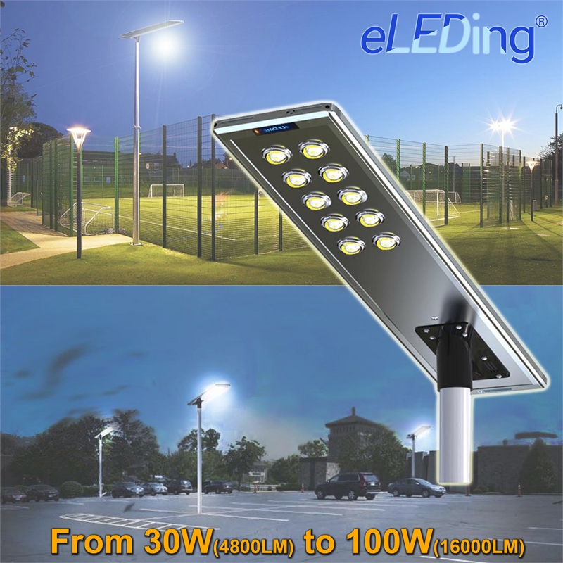 eLEDing 50W LED 3rd Gen Solar Hybrid Microgrid LED Street Light Series in Silver