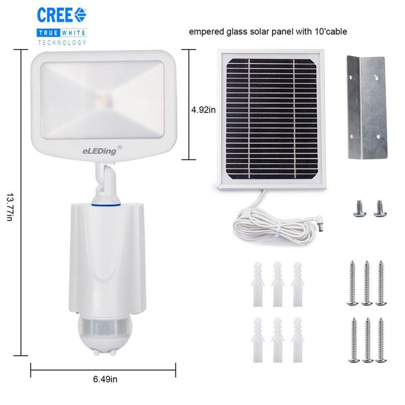 eLEDing 5th Gen 180 Degree CREE LED Smart Solar Outdoor Flood Light in White