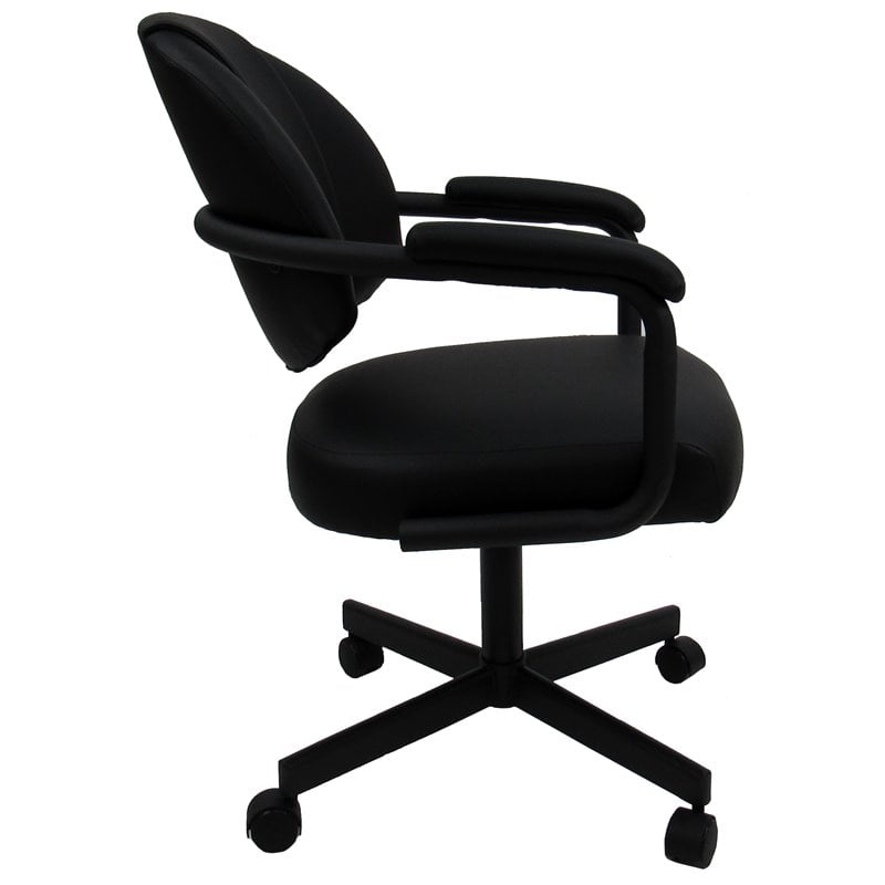 Swivel Tilt Dining Caster Chair with Arms in Black Fabric on Black