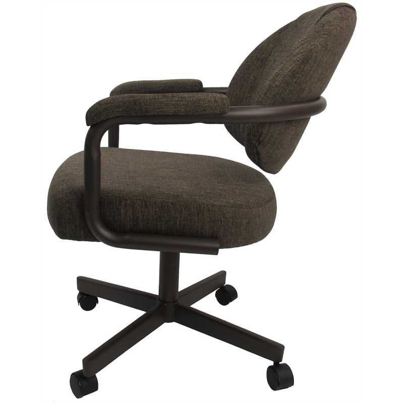 Swivel Tilt Dining Caster Chair with Arms in Sanora Brown Fabric on Brown