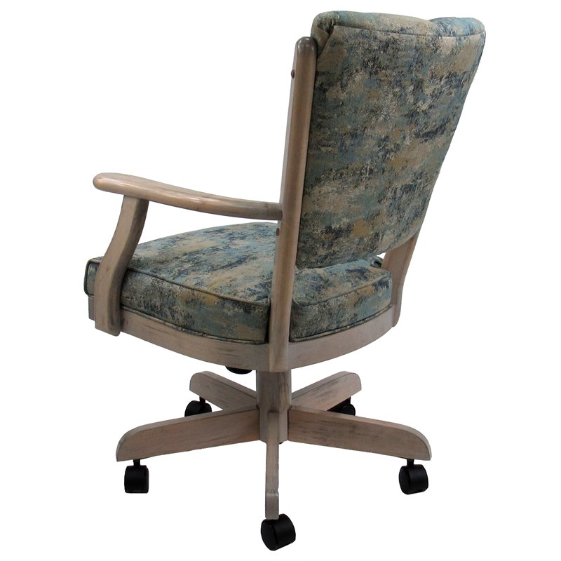 Swivel Wood Dining Caster Chair Classic - Poet Sky Blue Fabric - Whitewash