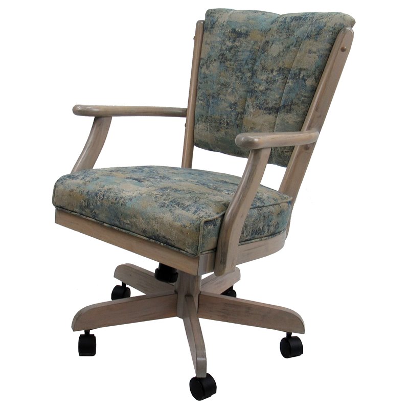 Swivel Wood Dining Caster Chair Classic - Poet Sky Blue Fabric - Whitewash