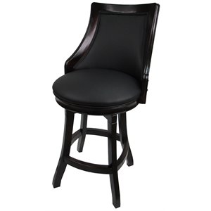 Tobias Designs Bali 26&quot Swivel Wood Counter Stool in Black - Vinyl