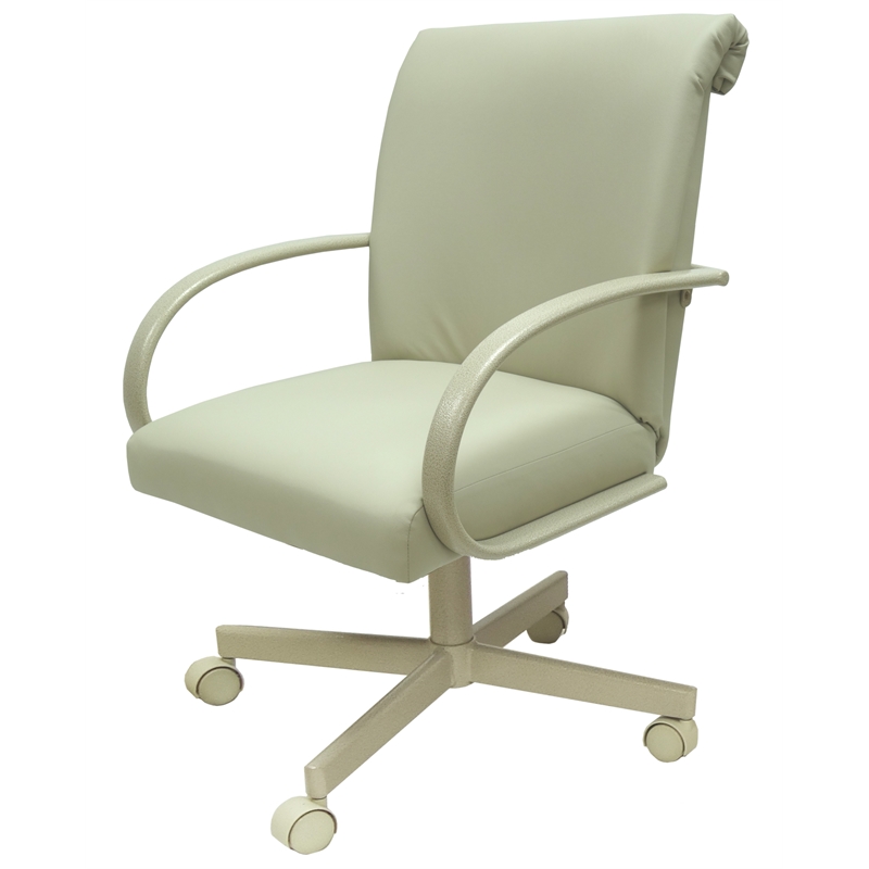 M-60 Swivel Dining Caster Chair on Wheels - Beige Vinyl - Beige Metal