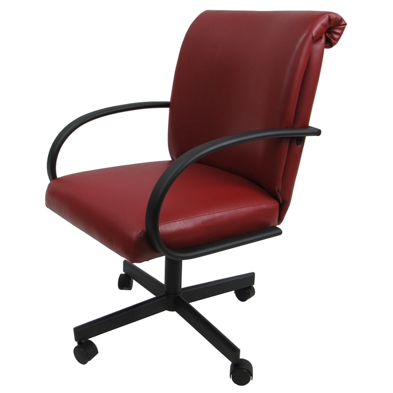 M-60 Swivel Dining Caster Chair on Wheels - Red Vinyl on Black Frame