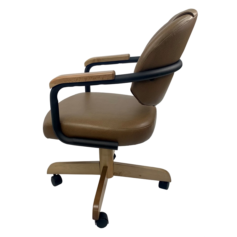 Swivel Metal Dining Caster Chair with Upholstered Back Brown on Black