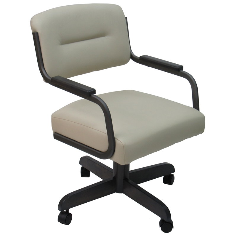 M-115 Swivel Dining Chair on Wheels - Metal Frame Wood Base - Beige Vinyl - Gray