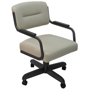 M-115 Swivel Dining Chair on Wheels - Metal Frame Wood Base - Beige Vinyl - Gray