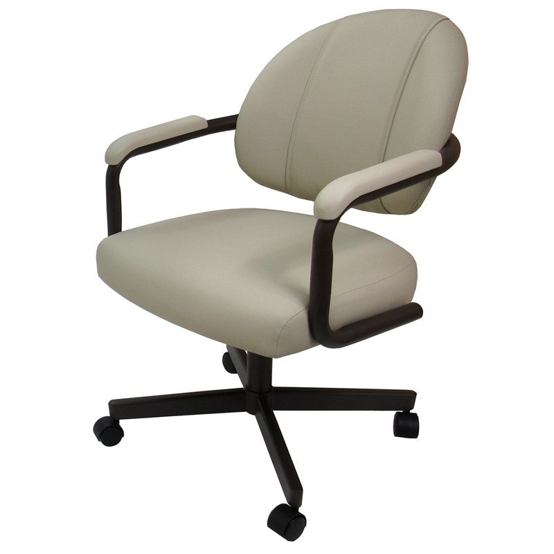 Swivel Tilt Kitchen Caster Chair with Wheels M-70 - Ocean Beige Vinyl - Coffee
