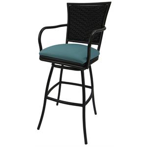 Outdoor Swivel Bar Stool 30&quot seat - Erin - Aqua Fabric - Brown Frame