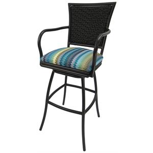Outdoor Swivel 30&quot Bar Stool - Erin - Aqua Sun Stripe Fabric - Brown Frame
