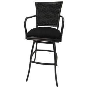 Outdoor Swivel Bar Stool 30&quot Seat - Erin - Black Fabric - Brown Metal