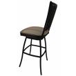 Outdoor Extra Tall Swivel Metal Stool -Erin- Sun Stripe Red Fabric - Black