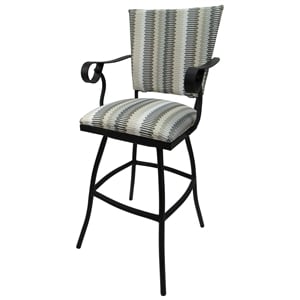 Swivel  30&quot Outdoor Bar Stool Jenna Arms-Linen Sun-Black Metal