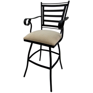 Tobias Designs Outdoor Bar Stool Jenna Arms Swivel 30&quot-Beige Fabric-Black Metal