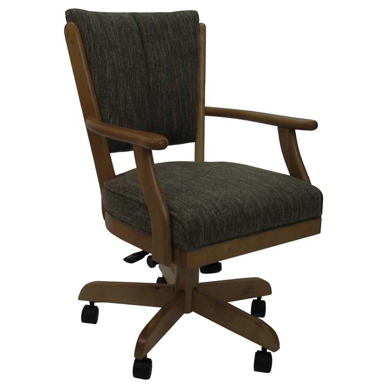 Classic Caster Solid Wood Dining Chair - Sanora Brown Fabric - Dark Brown