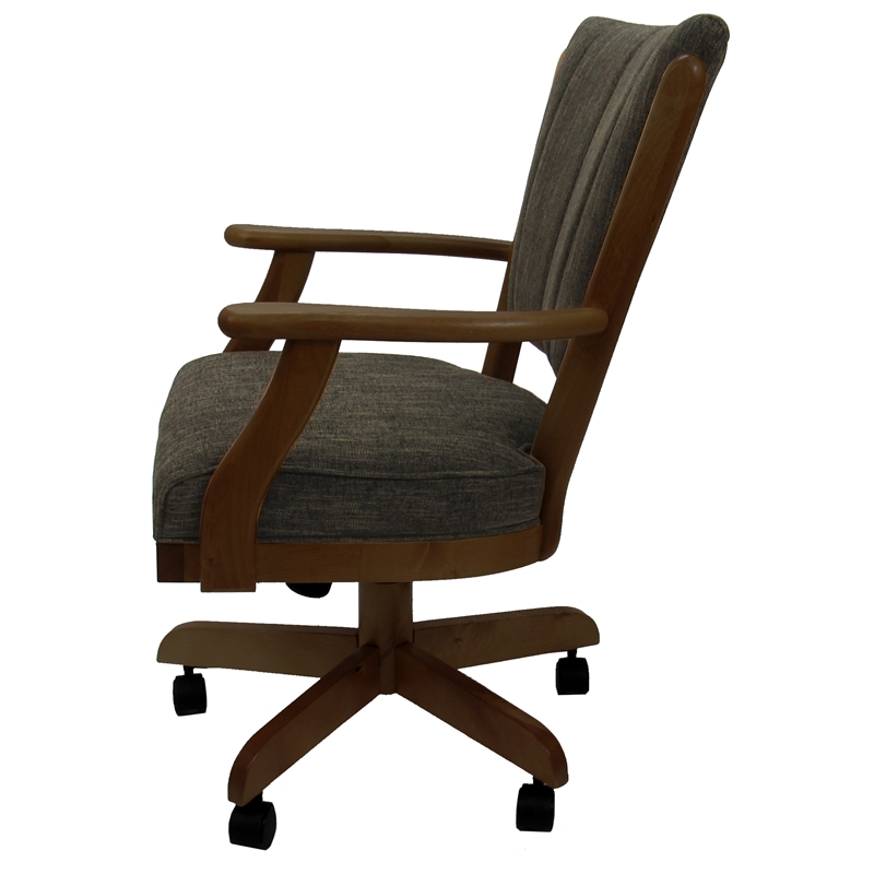 Classic Caster Solid Wood Dining Chair - Sanora Brown Fabric - Dark Brown