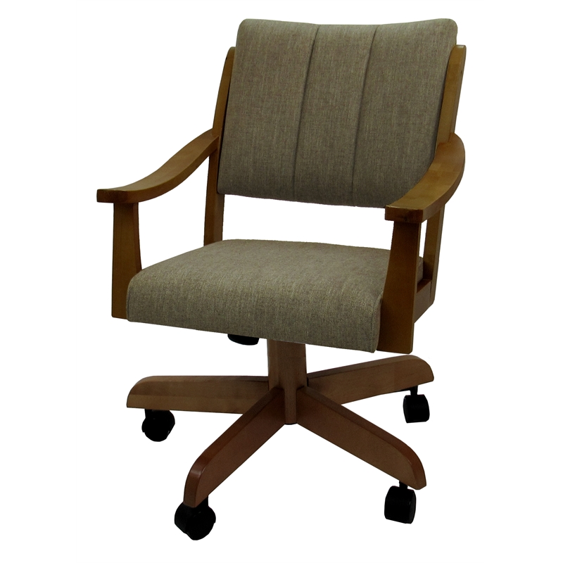 Casa Solid Wood Dining Caster Chair - Basin Beige - Dark Brown