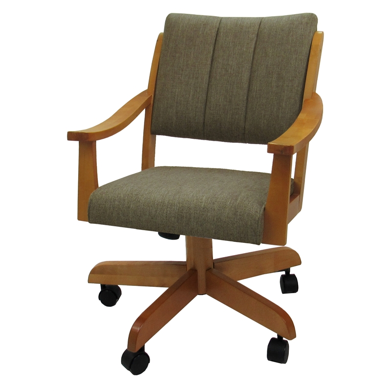 Casa Solid Wood Dining Caster Chair - Basin Beige Fabric - Honey Frame