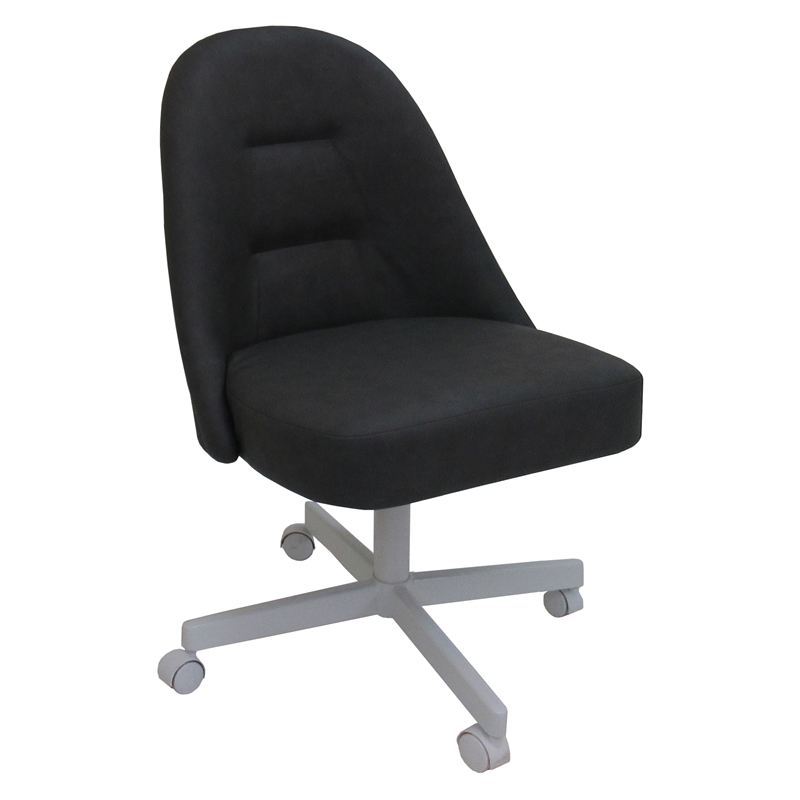 M-235 Swivel Metal Dining Caster Chair - Gray Vinyl - White Base