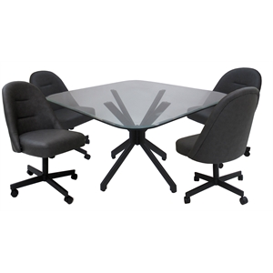 M-235 Dinette Swivel Metal Caster Chairs - Clear Glass - Grey Vinyl - Black