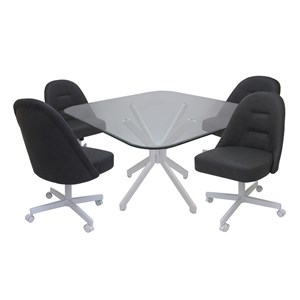 M-235 Dinette Swivel Metal Caster Chairs - Clear Glass - Grey Vinyl - White