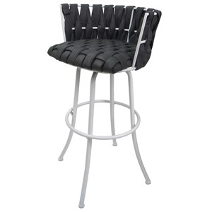 Metalona Swivel Bar Stool 30&quot Seat - Gray Fabric - White Metal