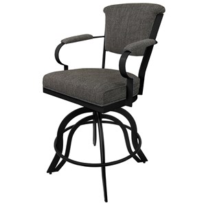 Miami Counter 26&quot Metal Bar Stool - A Base - Plumley Cocoa Fabric - Black