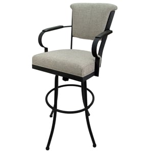 Miami Extra Tall 34&quot Metal Bar Stool Wood Arm - Noam Base - Ash Fabric - Black