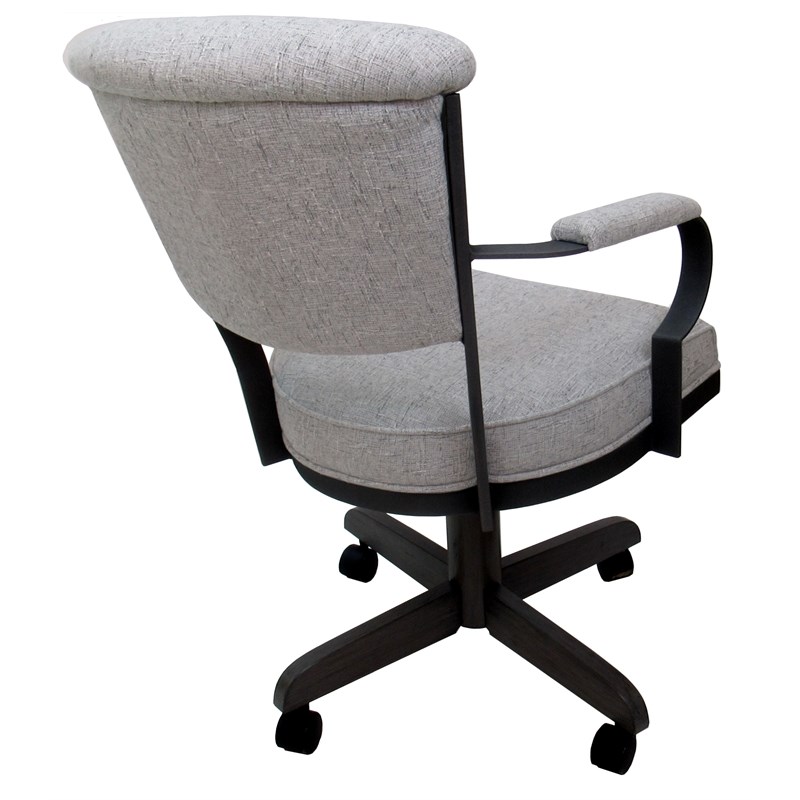 Miami Swivel Dining Caster Chair Wood Arms and Base - Ash Fabric - Black Metal