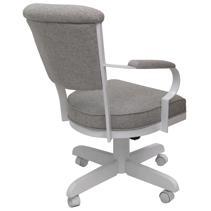 Miami Swivel Dining Caster Chair Wood Arms and Base - Ash Fabric - White Metal
