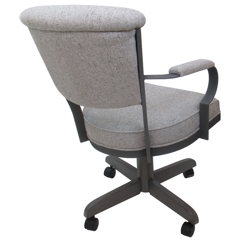 Miami Swivel Dining Caster Chair Wood Arms and Base - Ash Fabric - Gray Metal