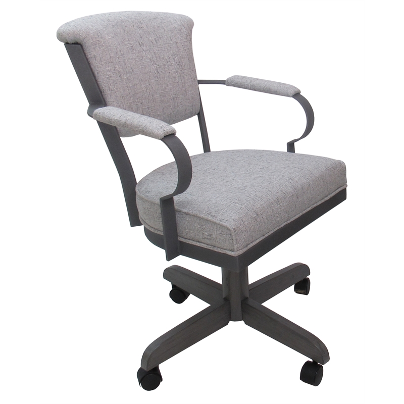 Miami Swivel Dining Caster Chair Wood Arms and Base - Ash Fabric - Gray Metal