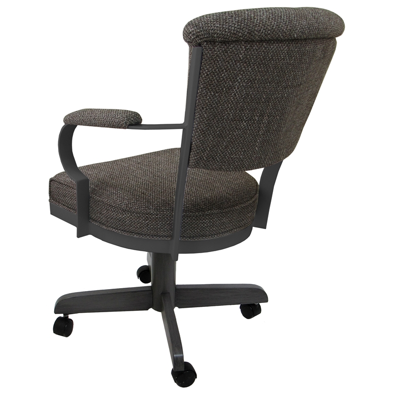 Miami Swivel Dining Caster Chair Wood Arms and Base - Cocoa Fabric - Gray Metal