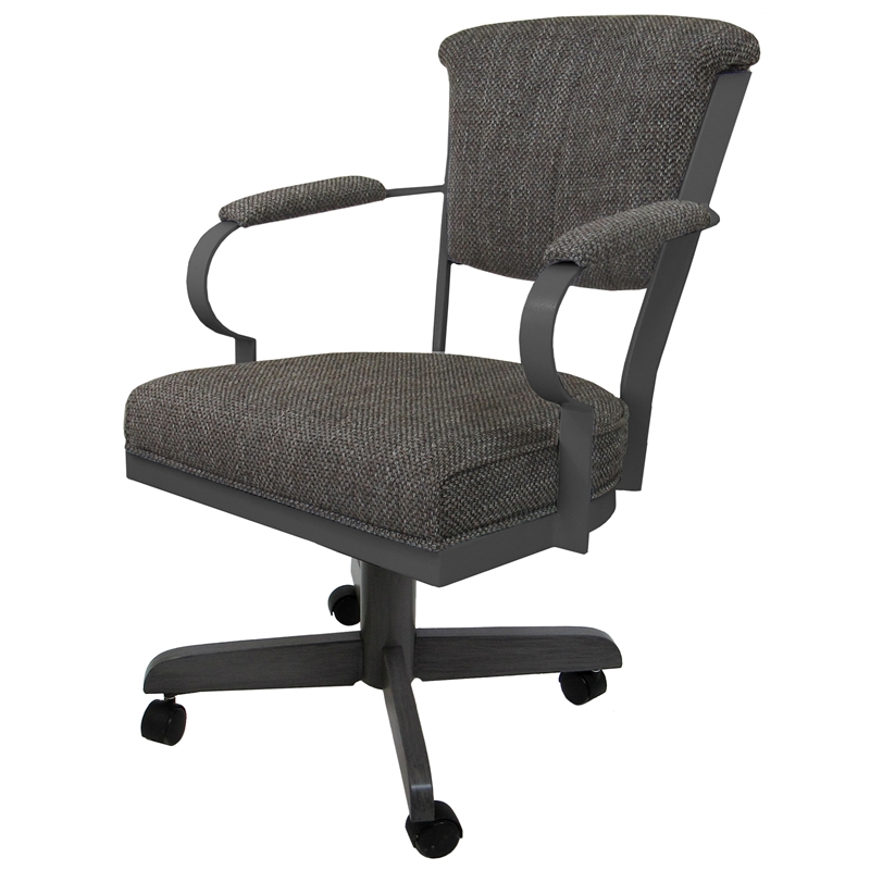 Miami Swivel Dining Caster Chair Wood Arms and Base - Cocoa Fabric - Gray Metal