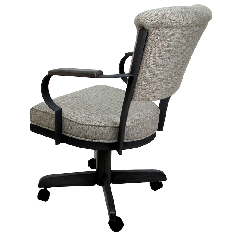 Miami Swivel Dining Caster Chair Wood Arms and Base - Ash Fabric - Black Metal