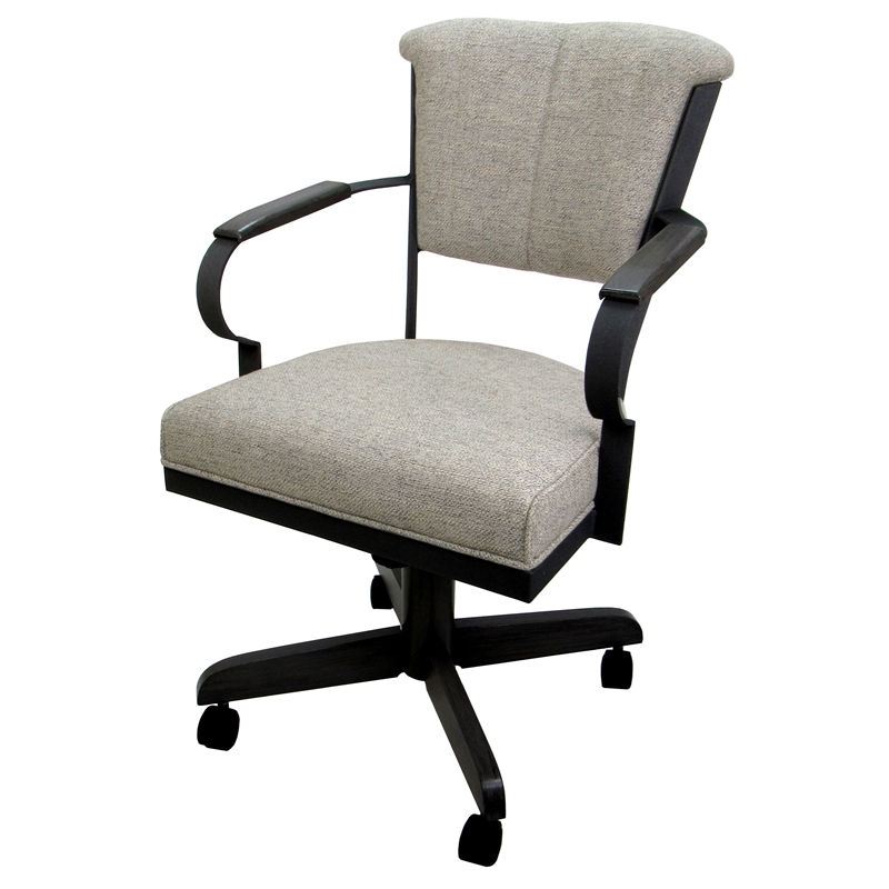 Miami Swivel Dining Caster Chair Wood Arms and Base - Ash Fabric - Black Metal