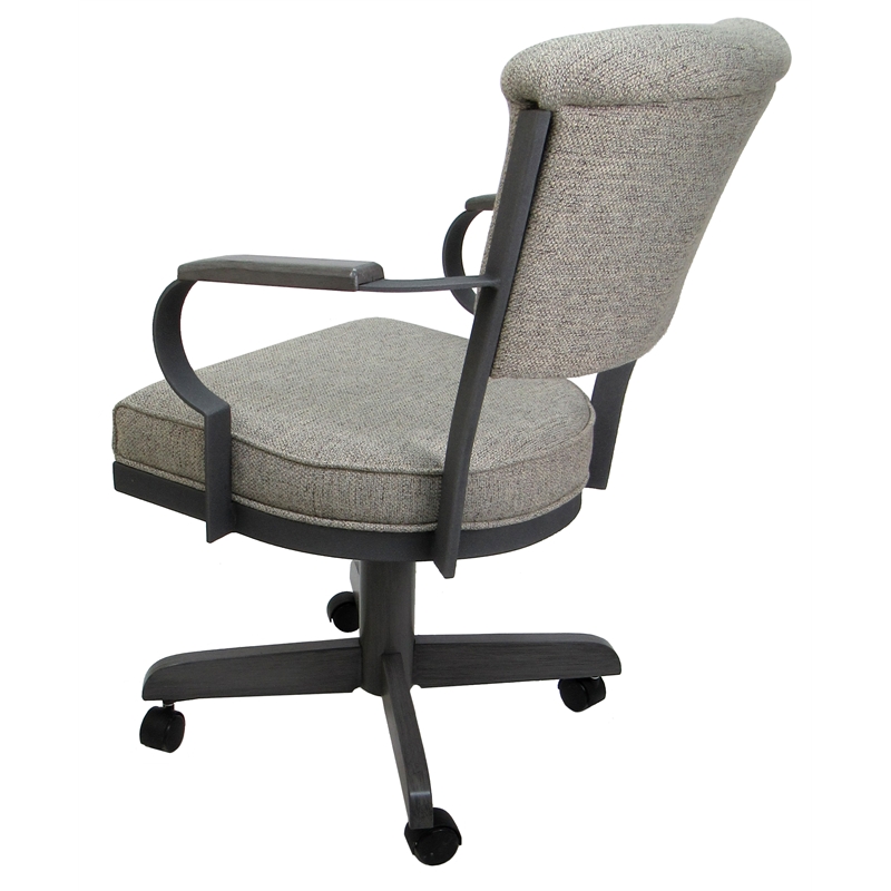Miami Swivel Dining Caster Chair Wood Arms and Base - Ash Fabric - Gray Metal