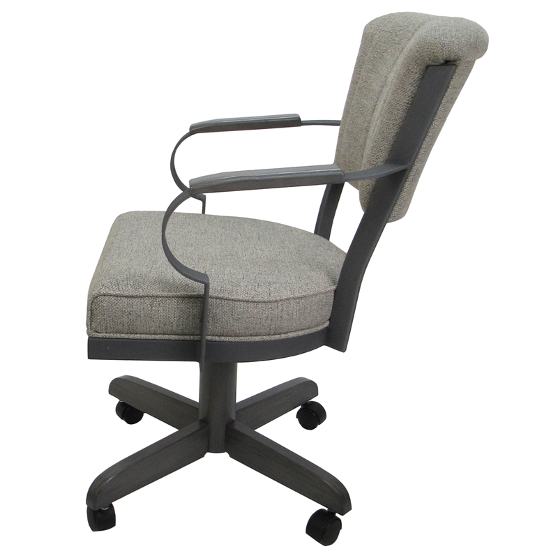 Miami Swivel Dining Caster Chair Wood Arms and Base - Ash Fabric - Gray Metal