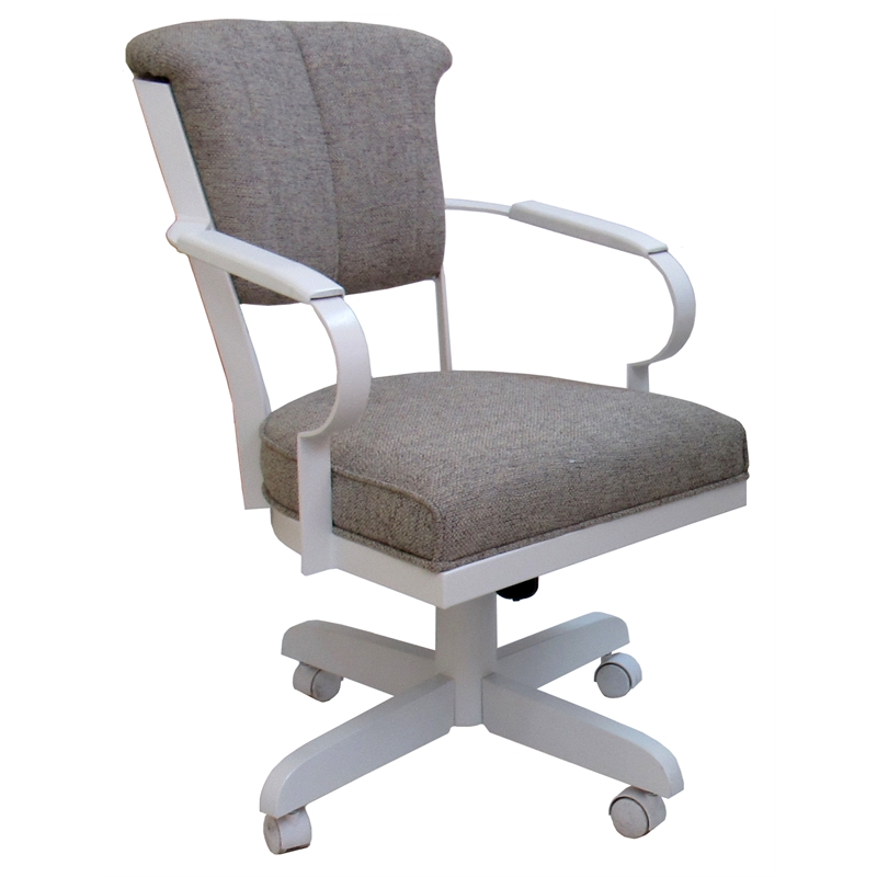 Miami Swivel Dining Caster Chair Wood Arms and Base - Ash Fabric - White Metal