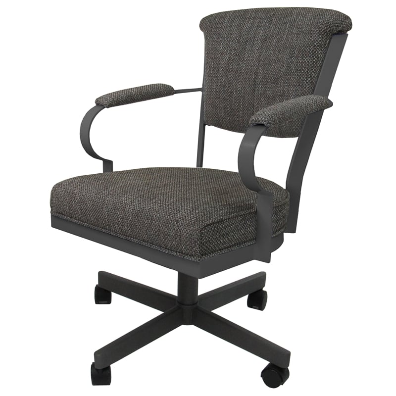 Miami Swivel Dining Caster Chair - Plumley Cocoa Fabric - Gray Metal