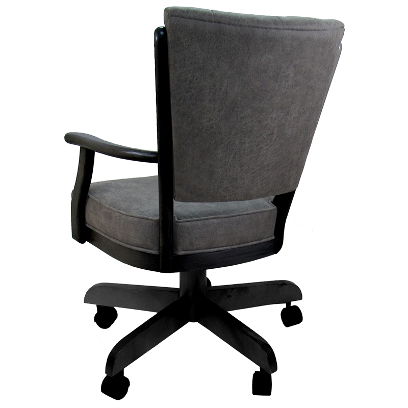 Classic Caster Solid Wood Dining Chair - NW Elk Charcoal Fabric - Black Wood