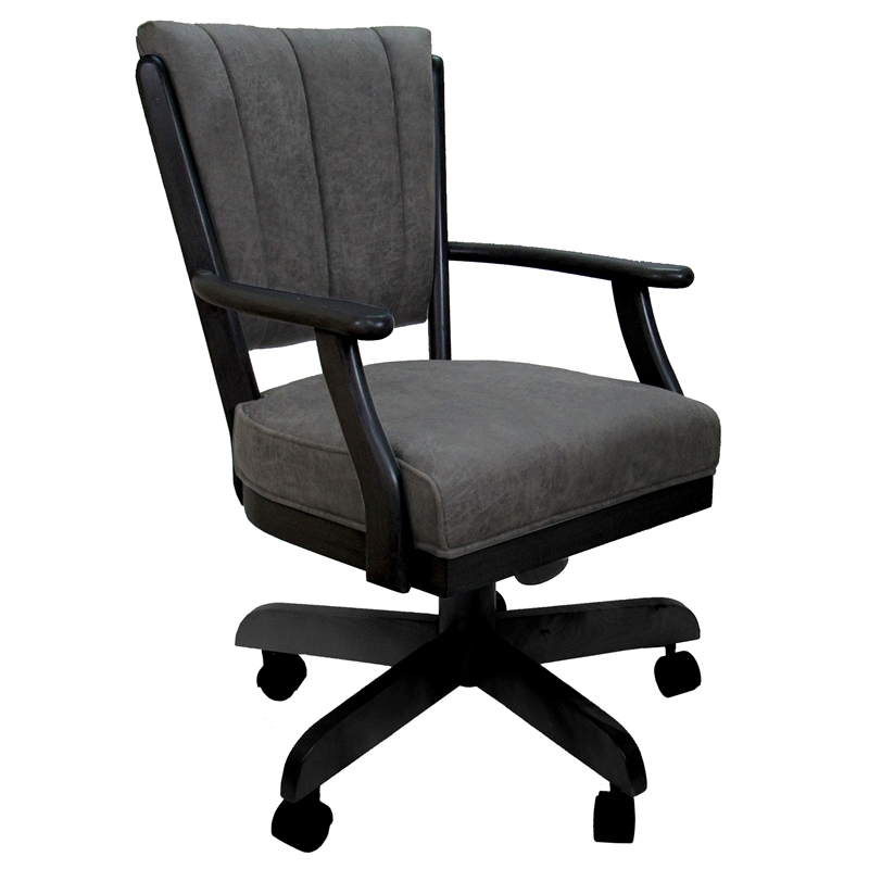 Classic Caster Solid Wood Dining Chair - NW Elk Charcoal Fabric - Black Wood