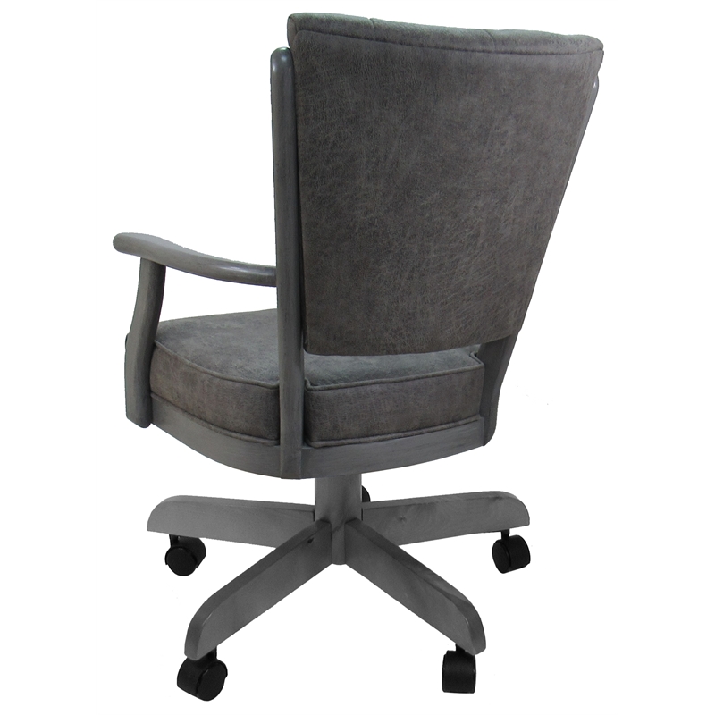 Classic Solid Wood Dining Caster Chair - NW Elk Charcoal Fabric - Gray Frame