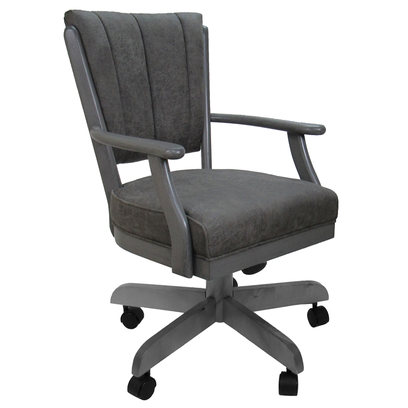 Classic Solid Wood Dining Caster Chair - NW Elk Charcoal Fabric - Gray Frame