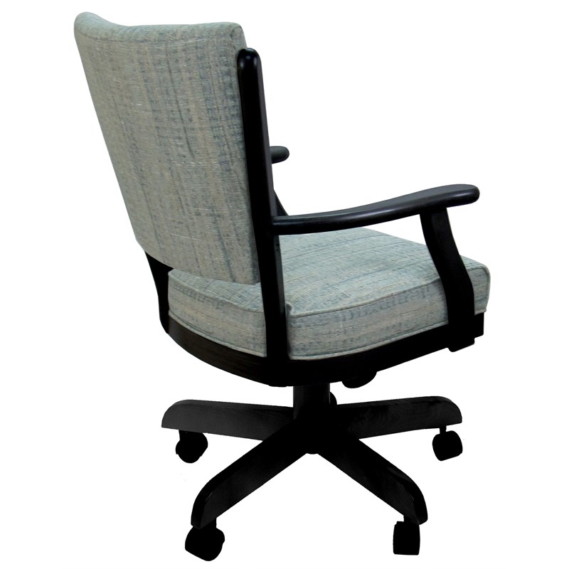 Classic Caster Solid Wood Dining Chair - Watusi Aquatint Teal Fabric -Black Wood